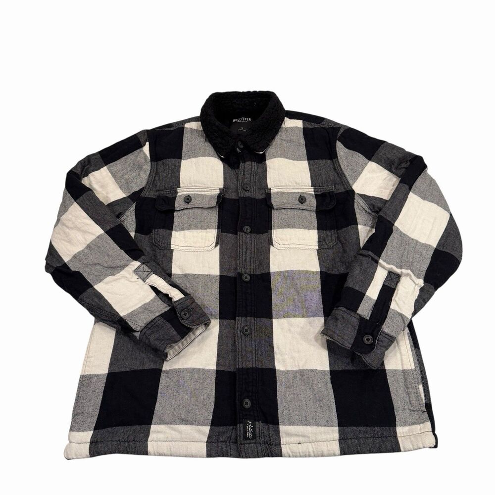 Hollister Flannel Shirt Chunky Sherpa Heavy Large Warm Checkered Long‎ Sleeve